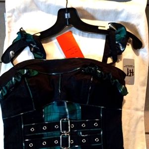 TRIPP NYC BLACK & GREEN PLAID CORSET SIZE SMALL NWT